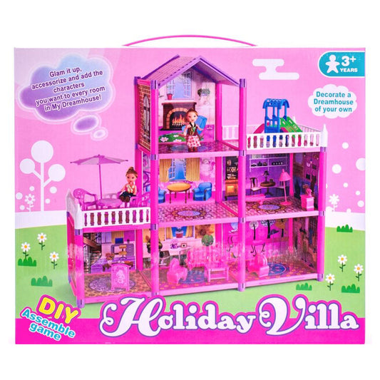 Dream Castle Big Doll House for Girls - 129 Pieces 3-Storey Villa Family DIY Accessories Assembly - madina gift