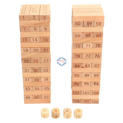 Jenga Wooden Blocks 54 Pieces with 4 Dice Kids & Adults Fun - Madina Gift