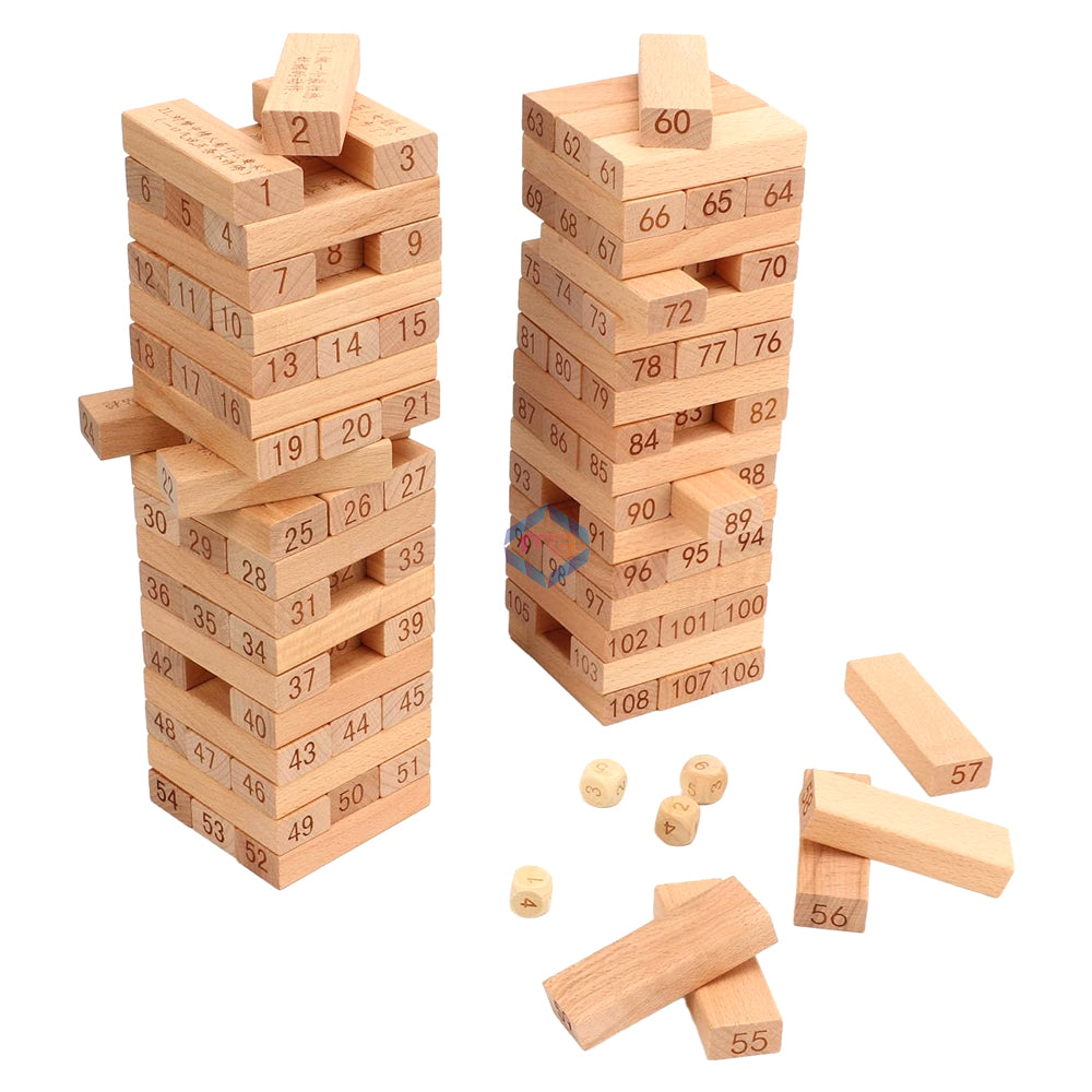 Jenga Wooden Blocks 54 Pieces with 4 Dice Kids & Adults Fun - Madina Gift