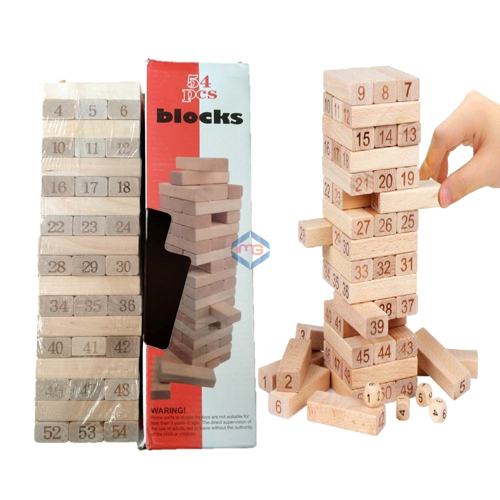 Jenga Wooden Blocks 54 Pieces with 4 Dice Kids & Adults Fun - Madina Gift