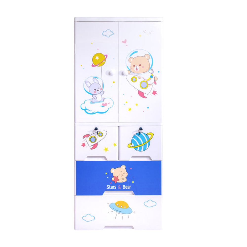 Kideez Children's wardrobe with cartoon designs of a bear and rabbit on a white background