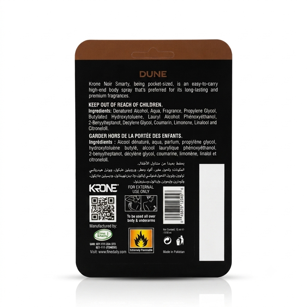 Krone Noir Smarty DUNE 15 ML Pocket Gas Free Body Spray Online in Pakistan Madina Gift