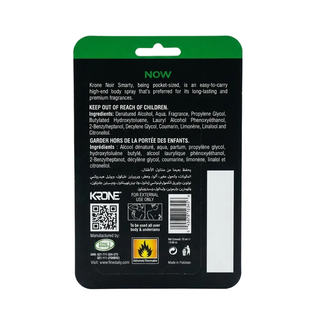 Krone Noir Smarty NOW 15 ML Pocket Gas Free Body Spray Online in Pakistan Madina Gift