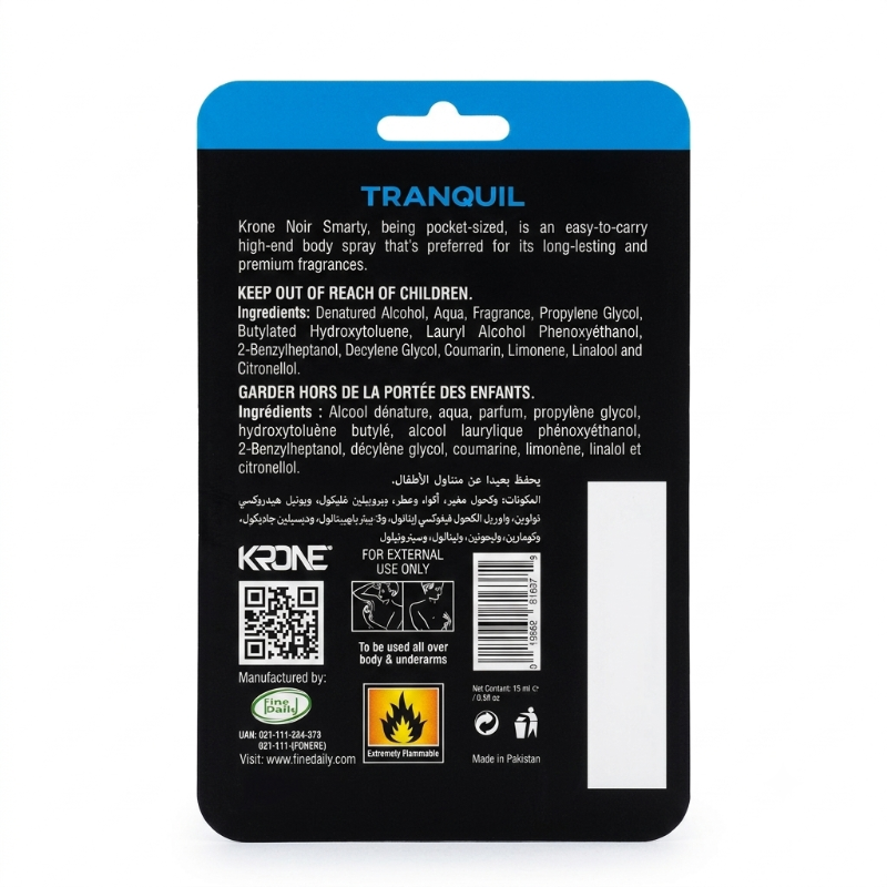 Krone Noir Smarty TRANQUIL 15 ML Pocket Gas Free Body Spray Online in Pakistan Madina Gift