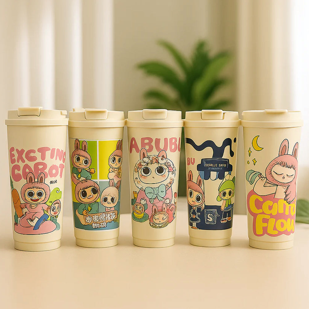 Labubu Cute Cartoon Coffee Thermos Leakproof Portable Travel Mug with Lid