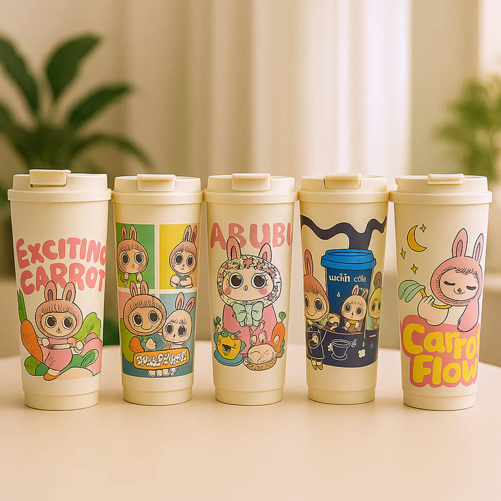 Labubu Cute Cartoon Coffee Thermos Leakproof Portable Travel Mug with Lid