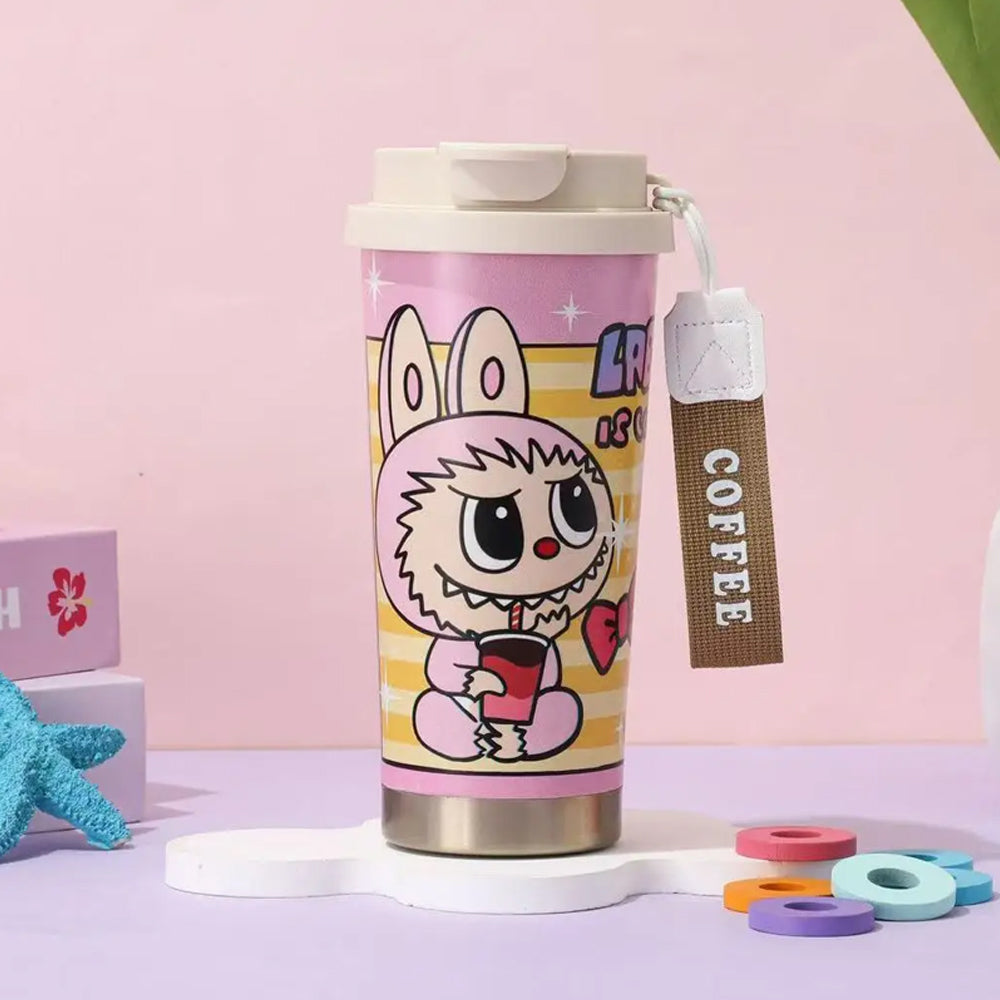 Labubu Cute Cartoon Coffee Thermos Leakproof Portable Travel Mug with Lid