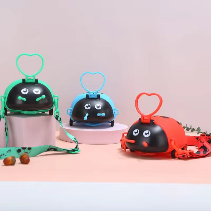 Unique Cartoon Beetle Plastic 500ml Water Bottle with Moving Wheels - Madina Gift