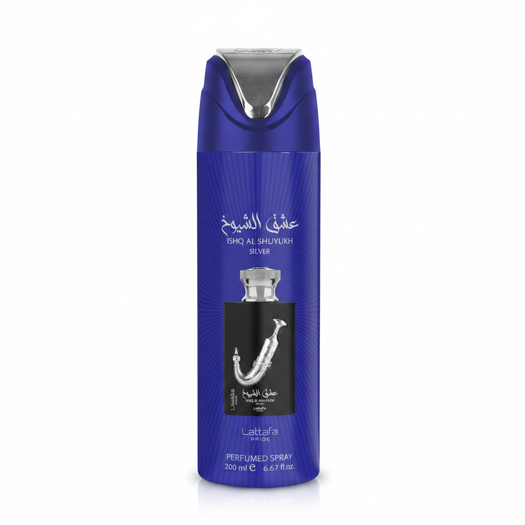 Lattafa Ishq Al Shuyukh Silver 200 ML Deodorant Body Spray Online in Karachi Pakistan Madina Gift