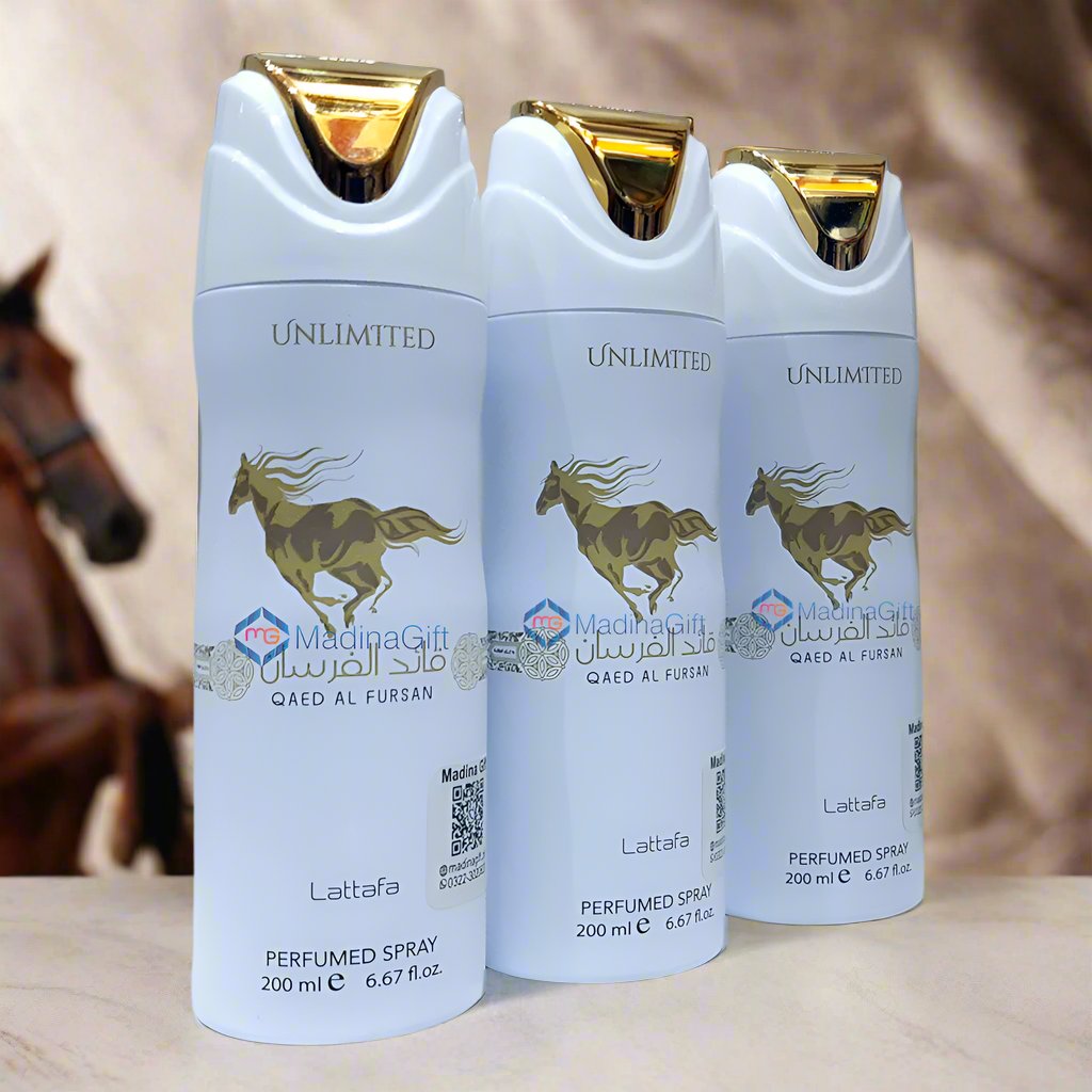 Lattafa Qaed Al Fursan Unlimited Deodorant Body Spray For Men Madina Gift