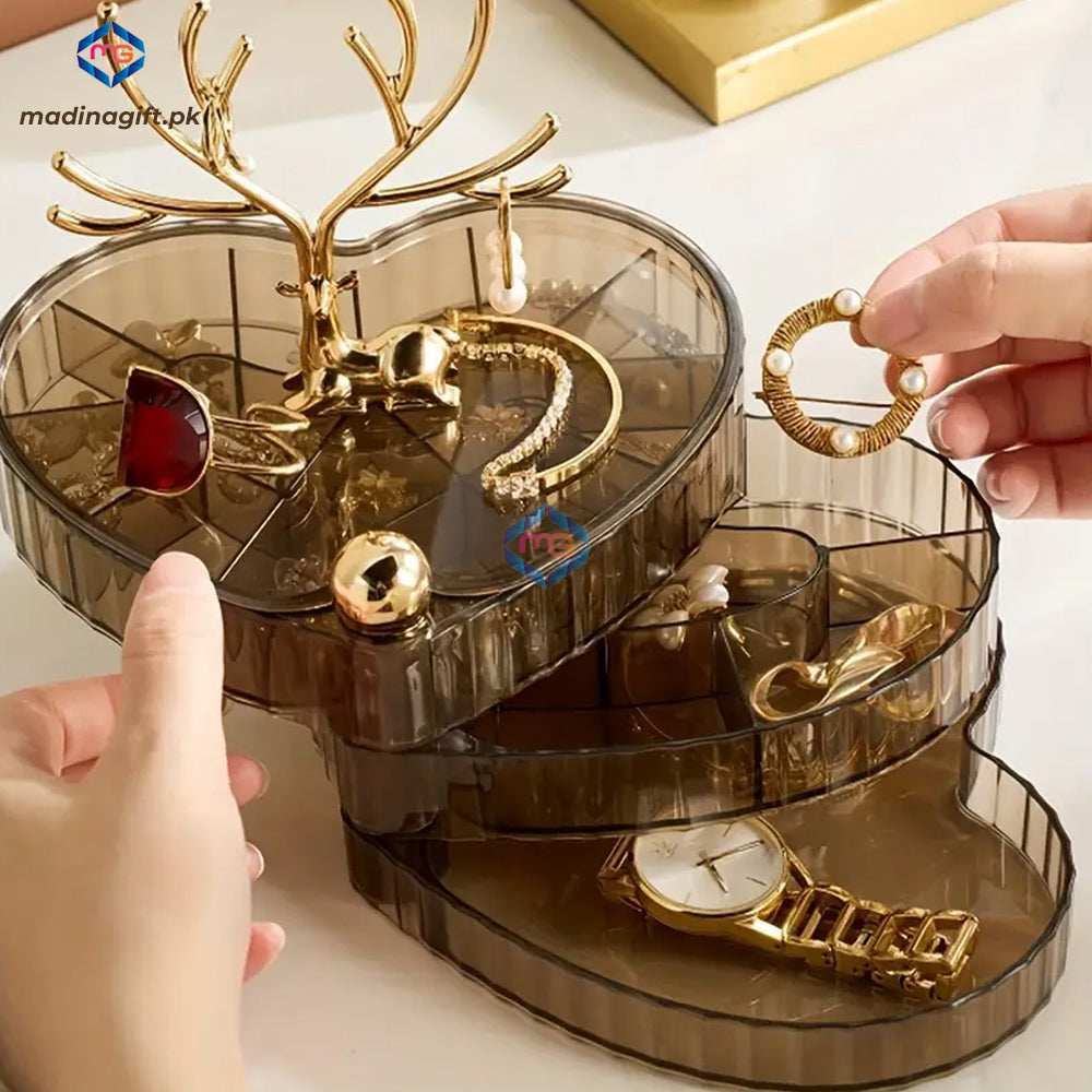 Deer Heart Shaped 3 Layers Jewelry Organizer - Madina Gift