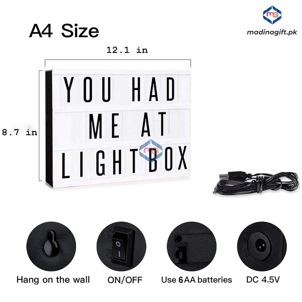 Cinema Light Box Personalized White LED Light Message Box with Letters, Numbers, Symbols - Madina Gift