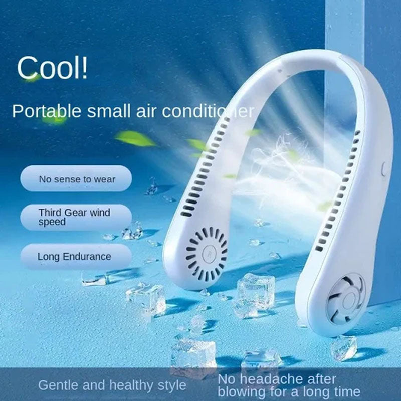 Portable USB Rechargeable Mini Hanging Dual Cooling Neck Fan - 3 Speeds - Madina Gift - www.madinagift.pk