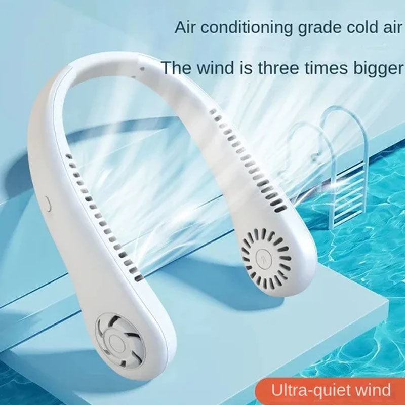 Portable USB Rechargeable Mini Hanging Dual Cooling Neck Fan - 3 Speeds - Madina Gift - www.madinagift.pk