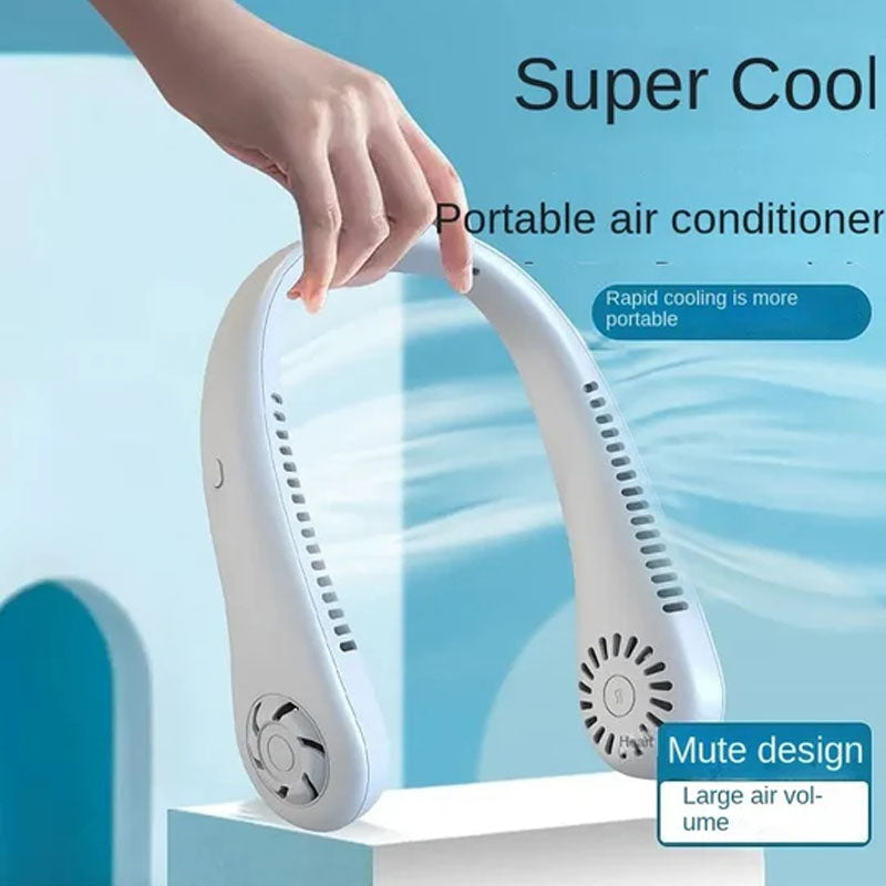 Portable USB Rechargeable Mini Hanging Dual Cooling Neck Fan - 3 Speeds - Madina Gift - www.madinagift.pk