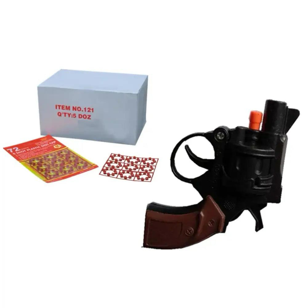 Toy revolver with holsters and packaging on a white background