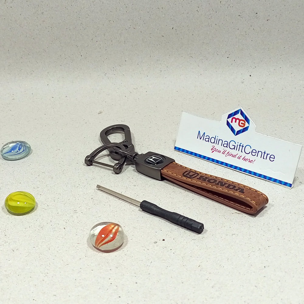 Premium HONDA Brown Leather Keychain with Screwdriver Madina Gift