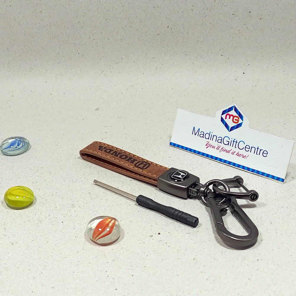 Premium HONDA Brown Leather Keychain with Screwdriver Madina Gift