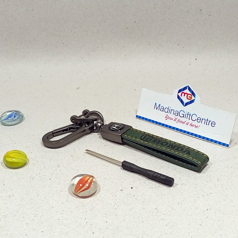 Premium HONDA Green Leather Keychain with Screwdriver Madina Gift