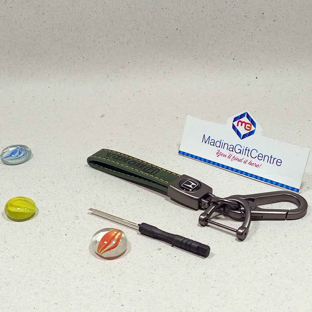 Premium HONDA Green Leather Keychain with Screwdriver Madina Gift