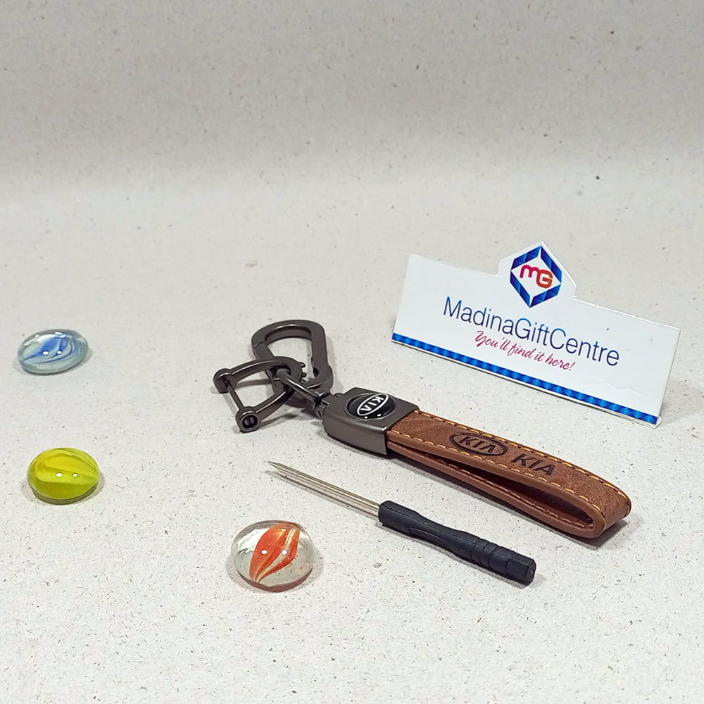 Premium KIA Leather Brown Keychain with Screwdriver Madina Gift