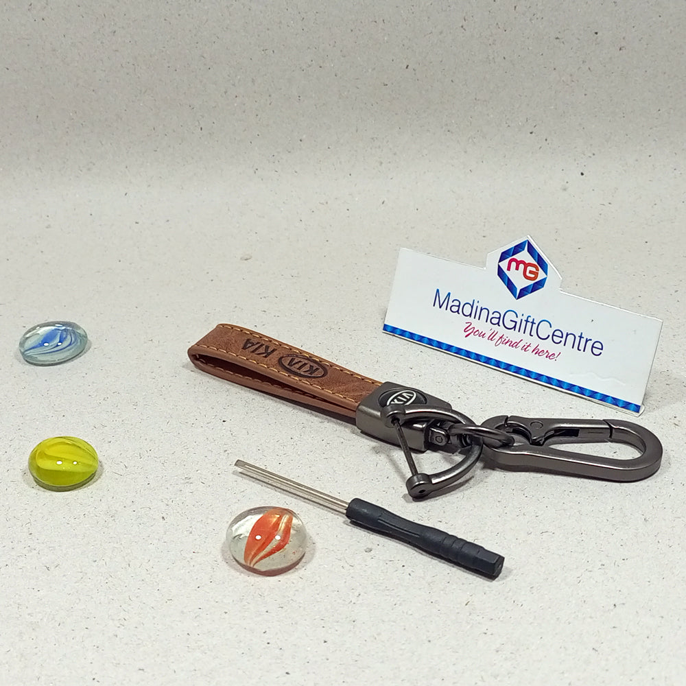 Premium KIA Leather Brown Keychain with Screwdriver Madina Gift