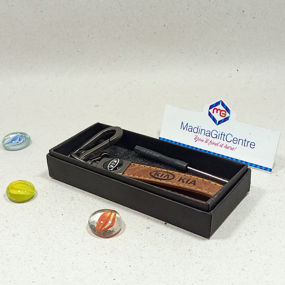 Premium KIA Leather Brown Keychain with Screwdriver Madina Gift