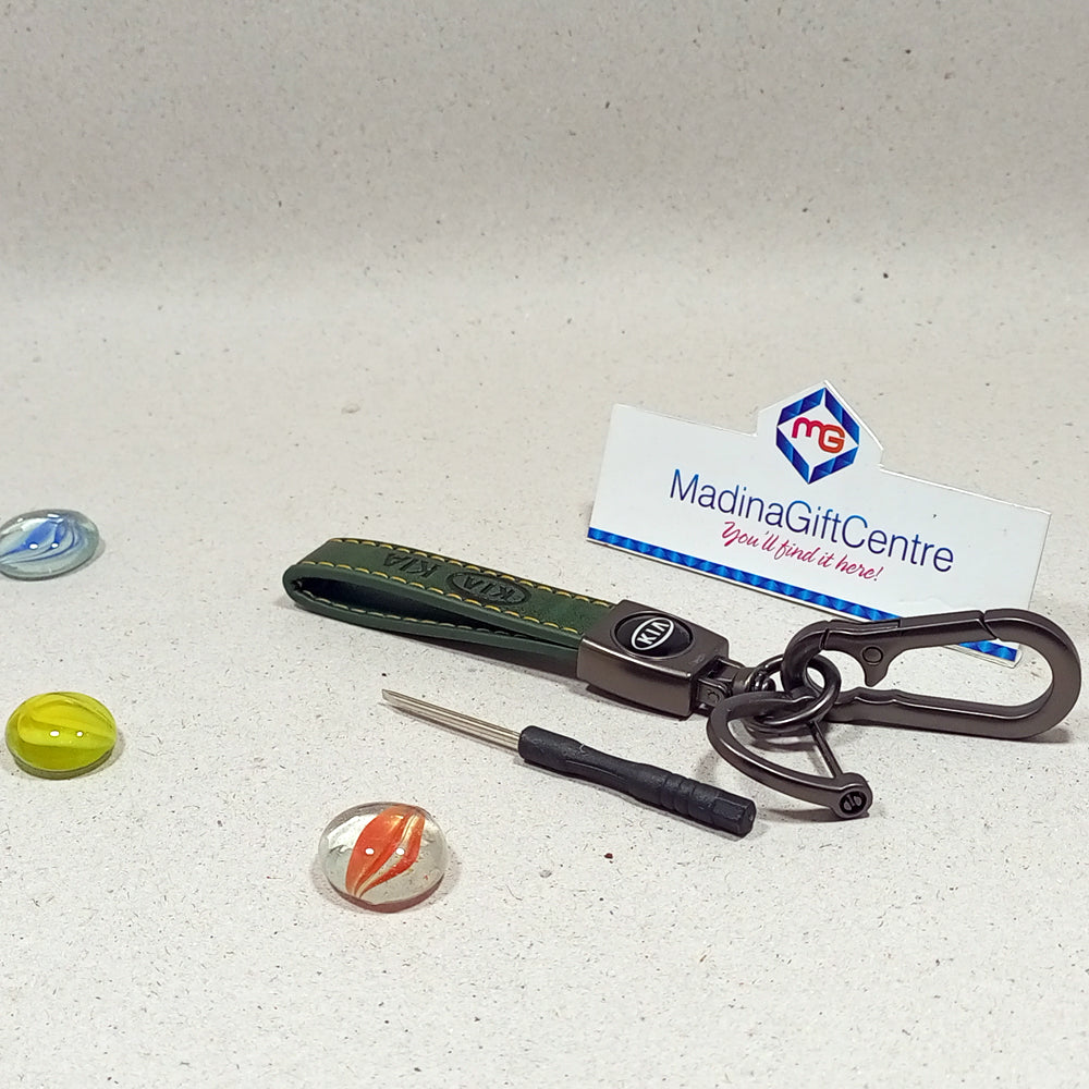 Premium KIA Leather Green Keychain with Screwdriver Madina Gift