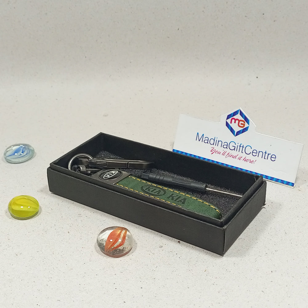 Premium KIA Leather Green Keychain with Screwdriver Madina Gift