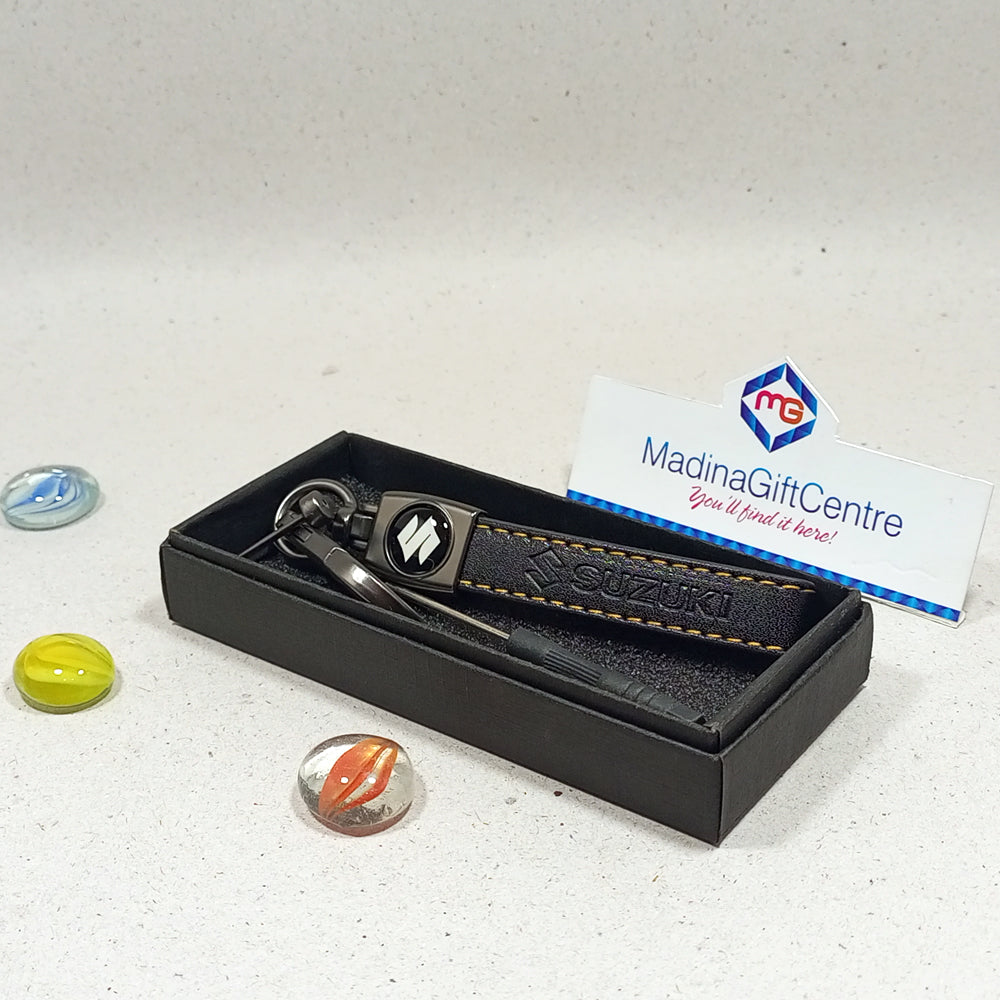 Premium SUZUKI Black Leather Keychain with Screwdriver Madina Gift