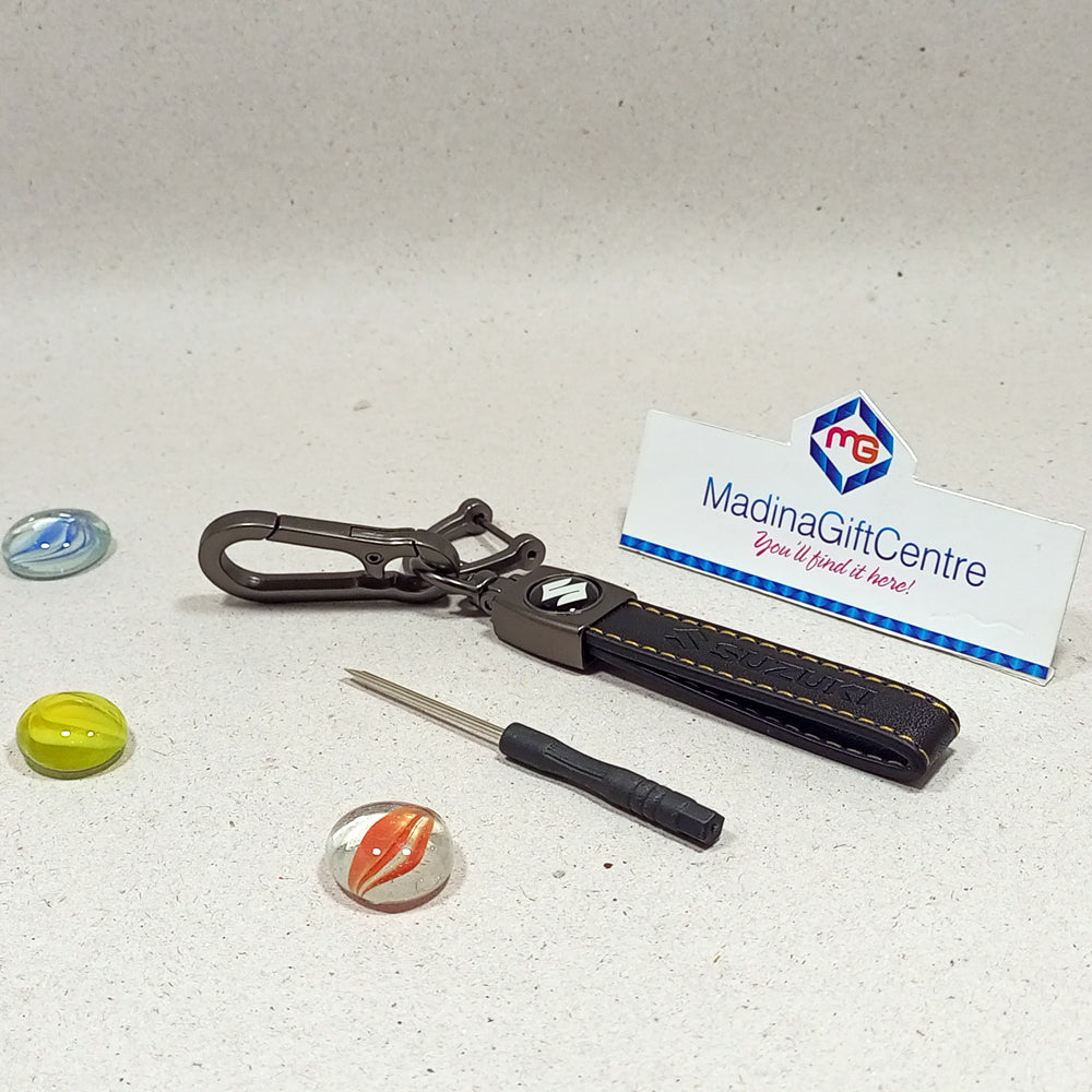 Premium SUZUKI Black Leather Keychain with Screwdriver Madina Gift