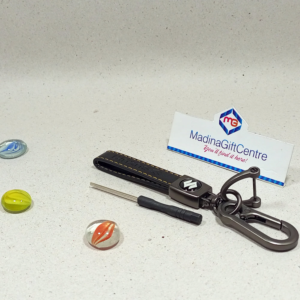 Premium SUZUKI Black Leather Keychain with Screwdriver Madina Gift
