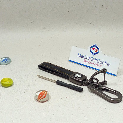 Premium SUZUKI Black Leather Keychain with Screwdriver Madina Gift