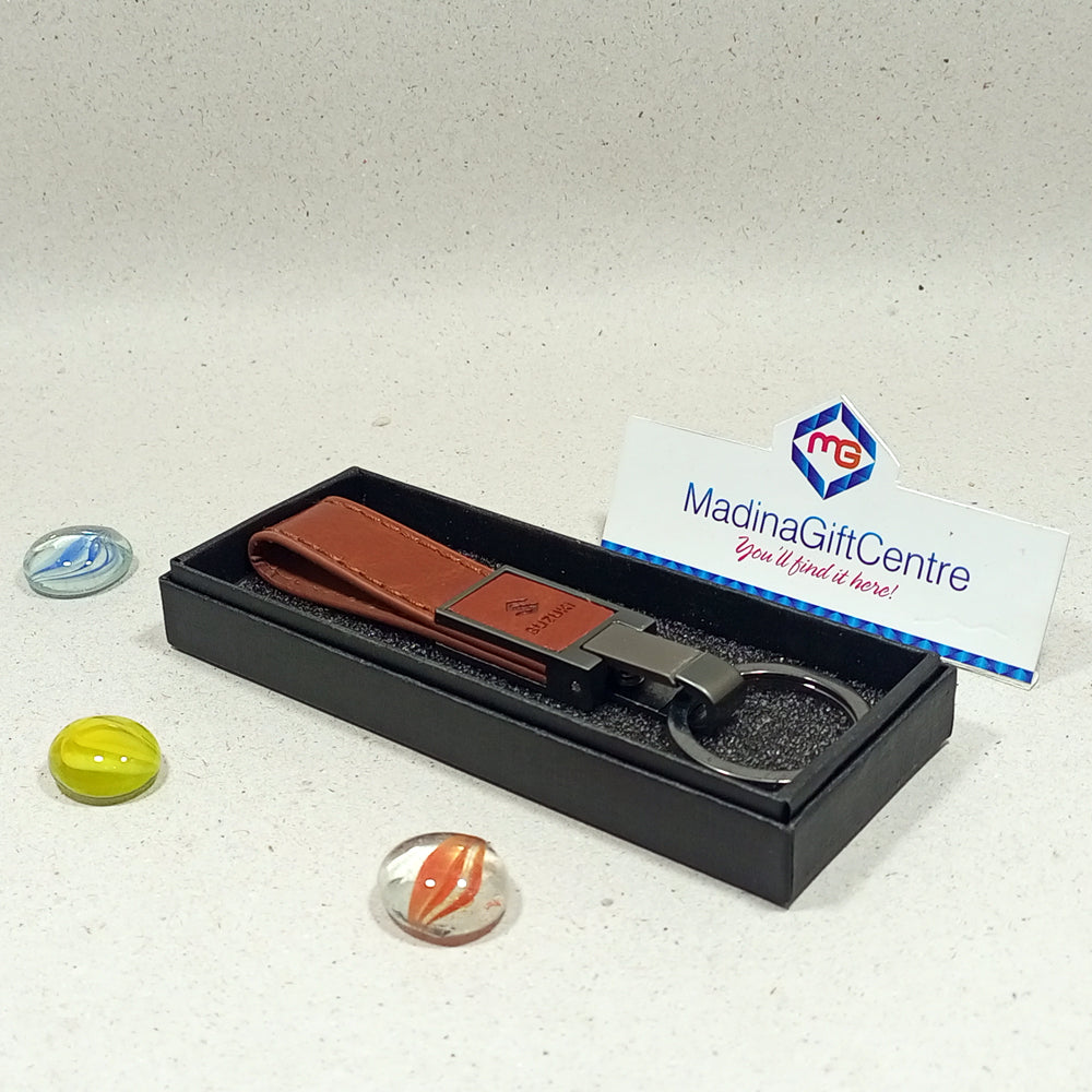 Premium SUZUKI Brown Leather Keychain Madina Gift