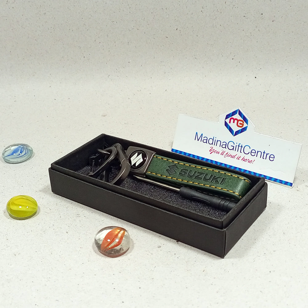 Premium SUZUKI Green Leather Keychain with Screwdriver Madina Gift