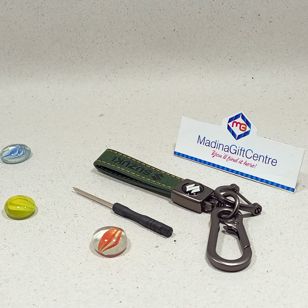 Premium SUZUKI Green Leather Keychain with Screwdriver Madina Gift