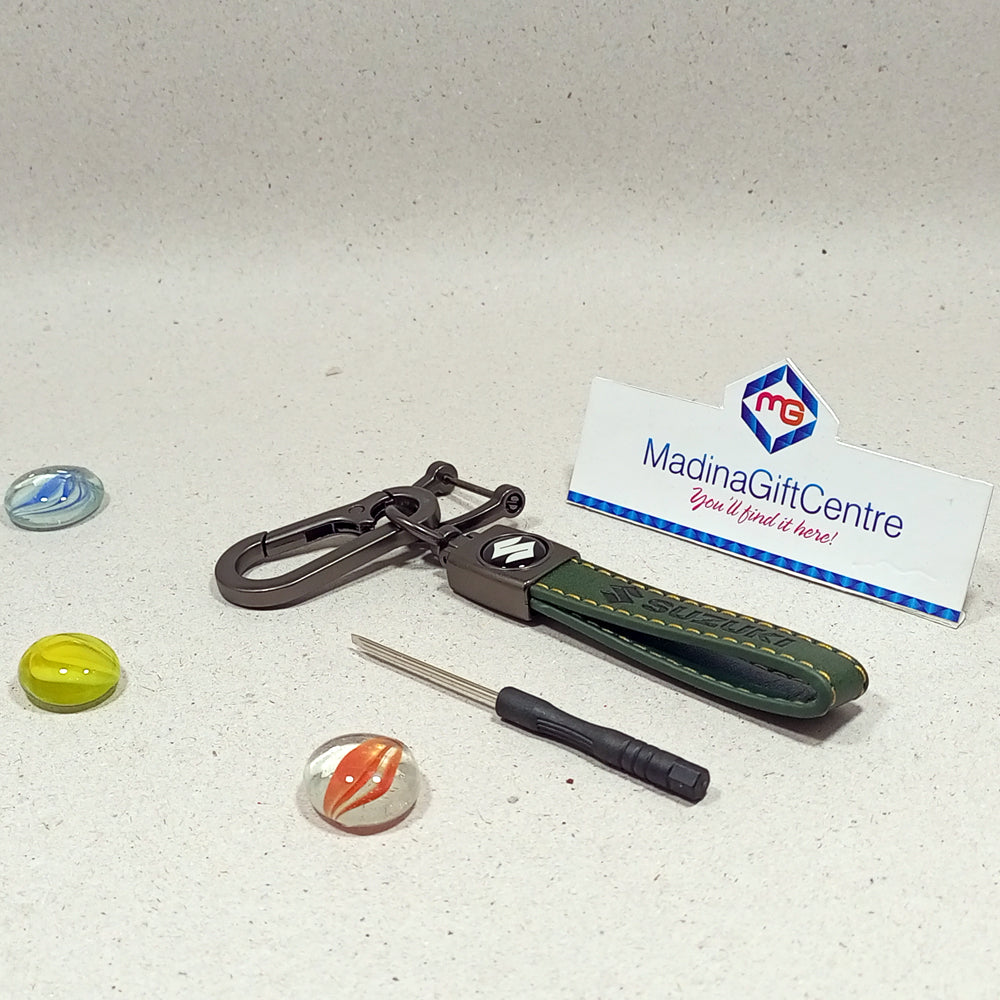 Premium SUZUKI Green Leather Keychain with Screwdriver Madina Gift
