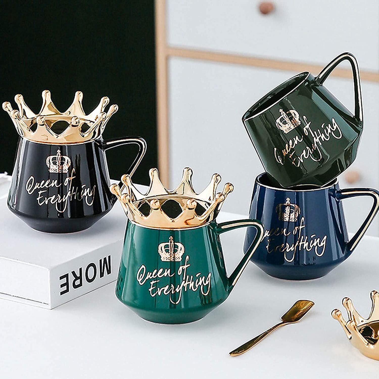 Queen of Every Thing Ceramic Coffee Tea Mug with Crown Lid Madina Gift