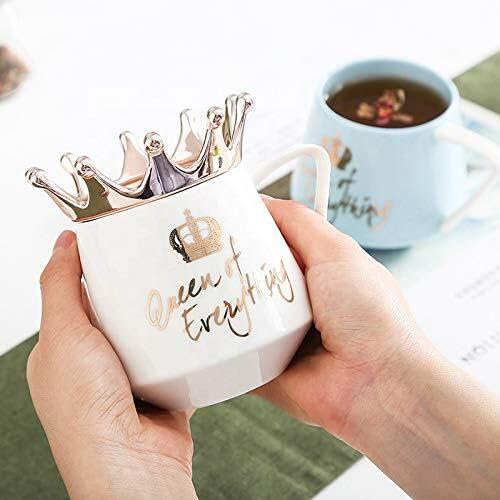 Queen of Every Thing Ceramic Coffee Tea Mug with Crown Lid Madina Gift