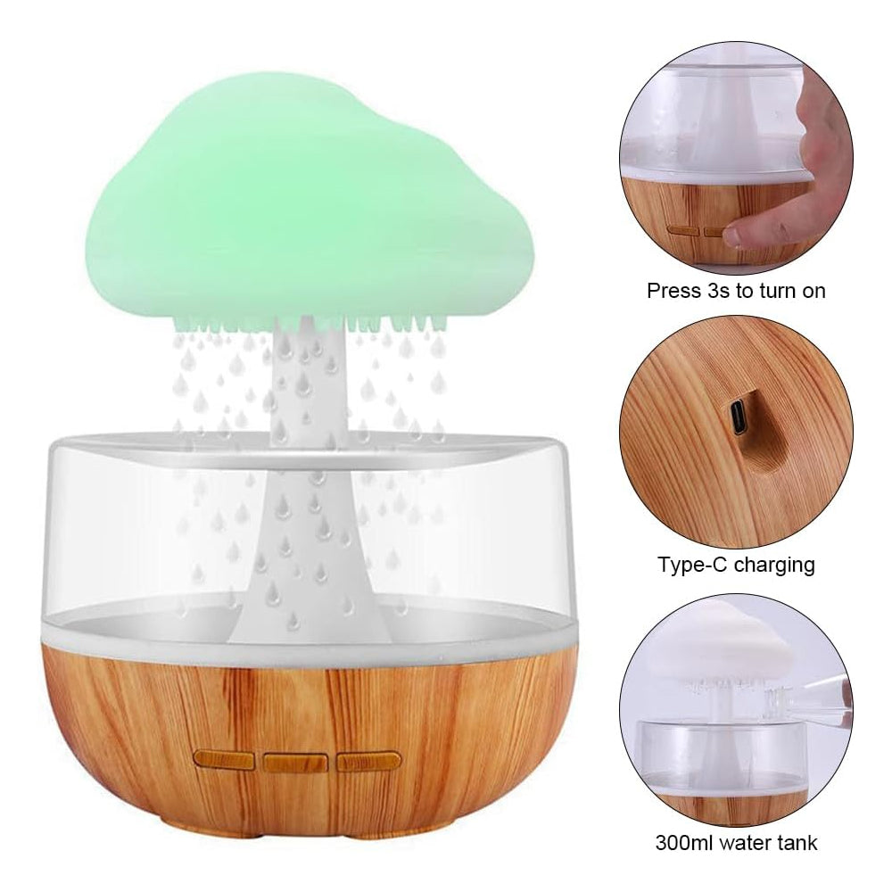 Rain Cloud Humidifier Water Drip Aromatherapy Diffuser Humidifier, Raining Cloud Night Light with 7 Color Lights, Essential Oil Diffuser Humidifier Waterfall Lamp. Relaxing Water Drop Sound for Sleep. Madina Gift