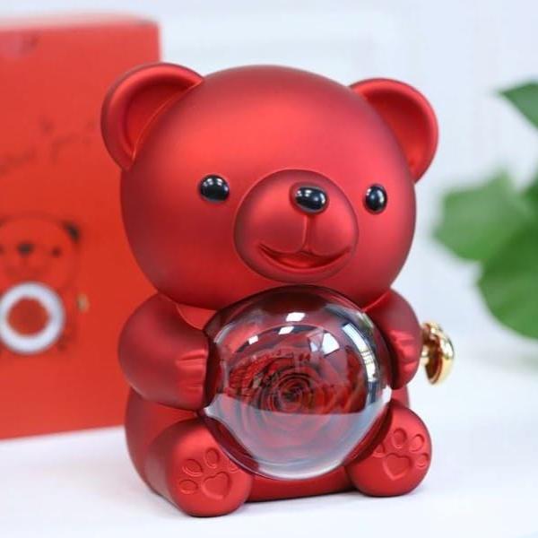 Red Rose & Red Bear Jewelry Box with Necklace Elegant Gift Set Madina Gift