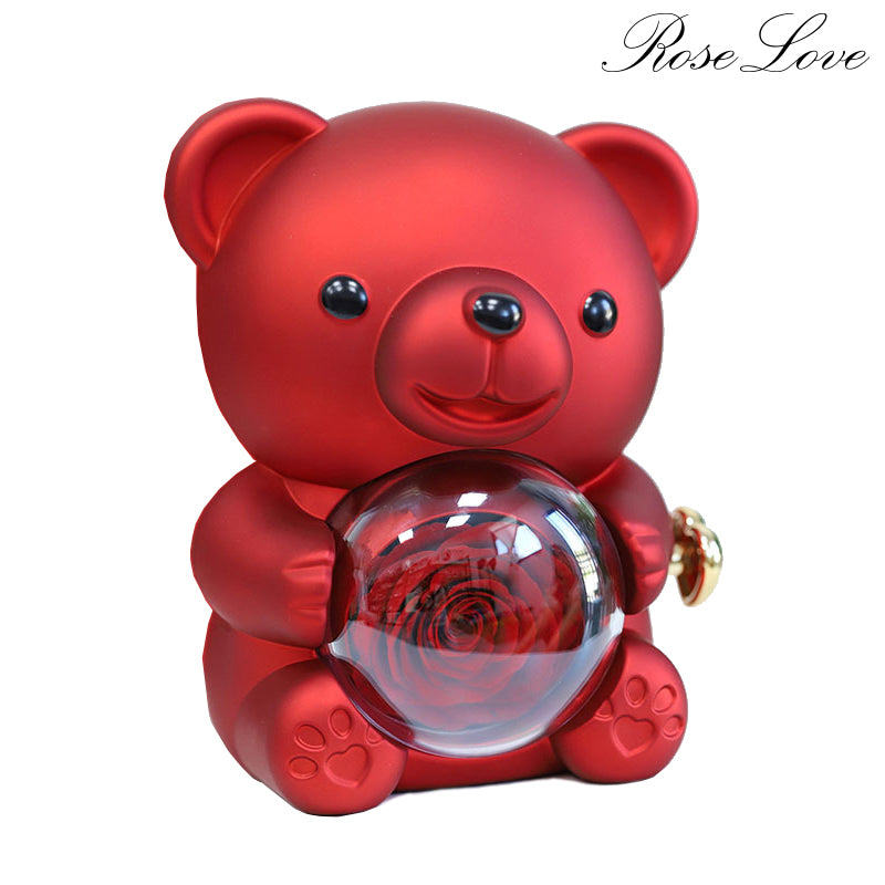 Red Rose & Red Bear Jewelry Box with Necklace Elegant Gift Set Madina Gift