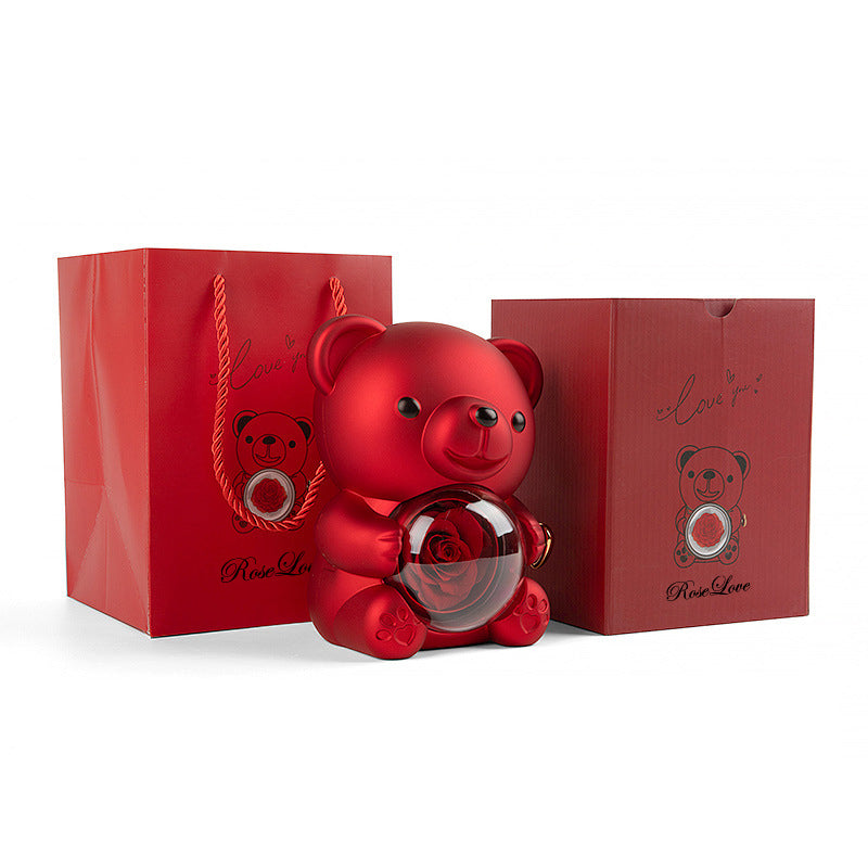 Red Rose & Red Bear Jewelry Box with Necklace Elegant Gift Set Madina Gift