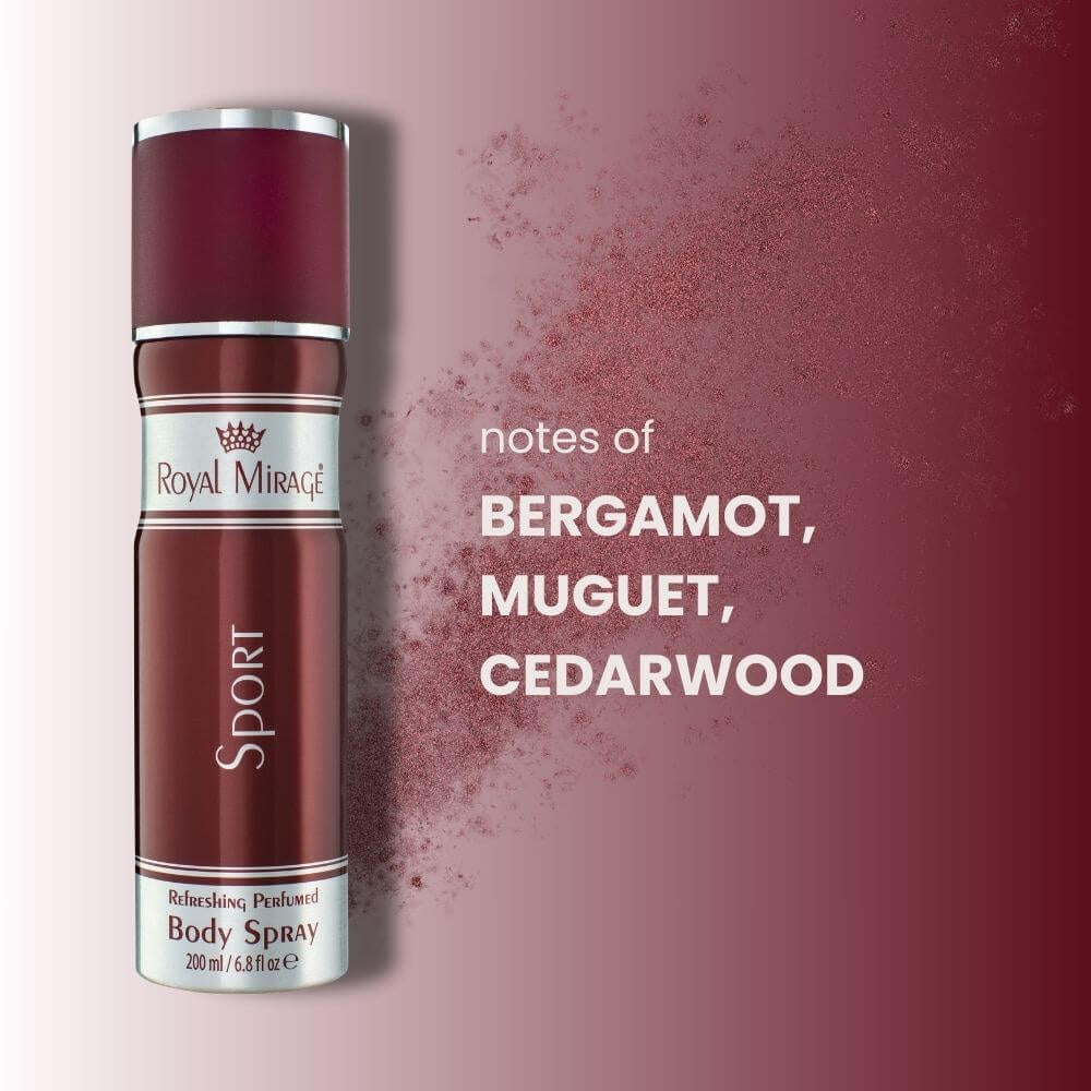 Royal Mirage Sport Body Spray 200 ML
Royal Mirage Sport Body Spray has been designed to elevate your confidence game. USA