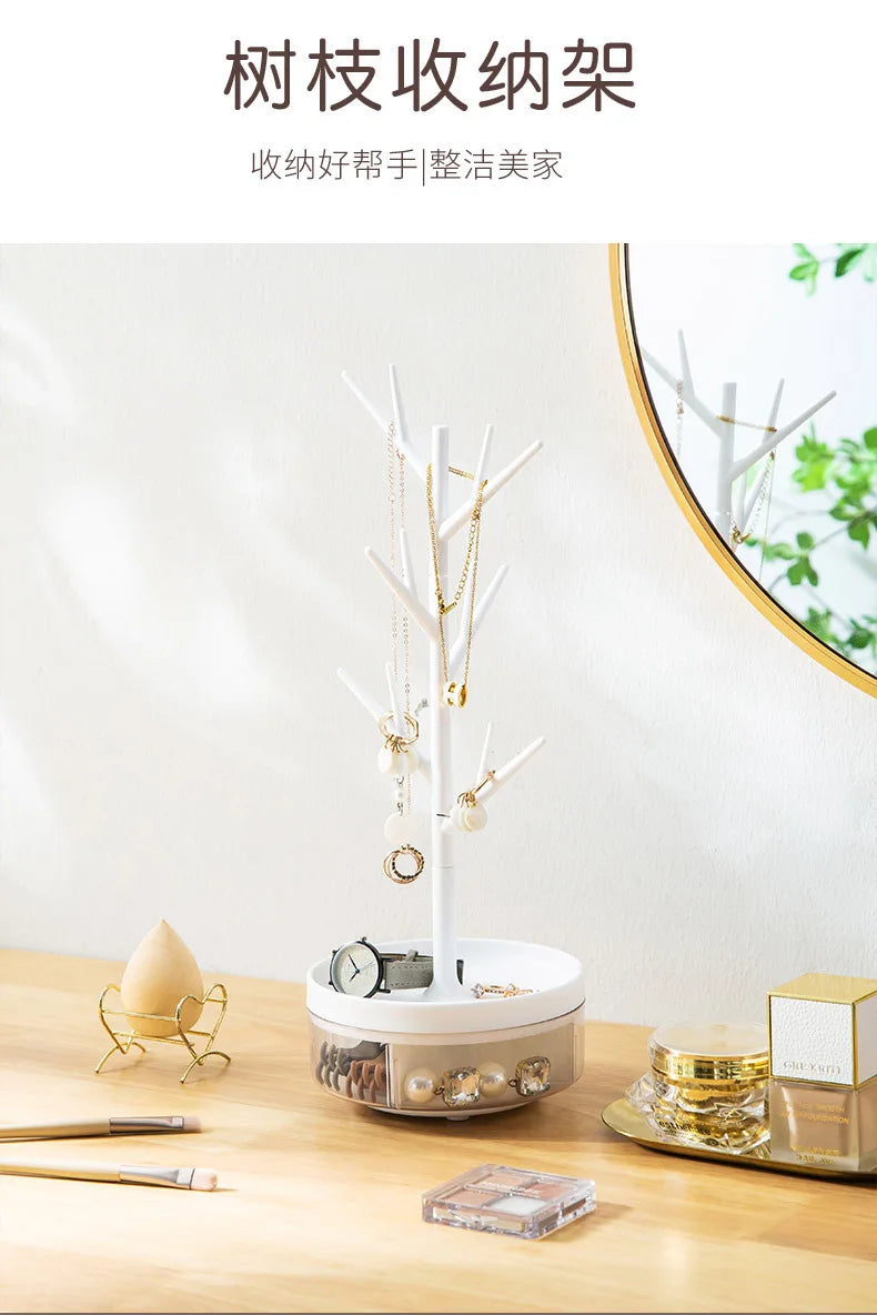 Standing Tree Branch Jewelry Organizer With Detachable Tray