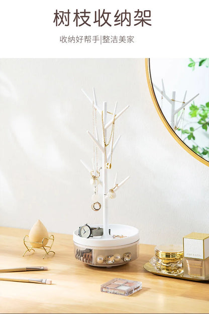 Standing Tree Branch Jewelry Organizer With Detachable Tray