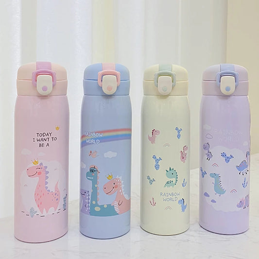 Adorable Dino Themed Steel Water Bottle - HS-0195 - Madina Gift