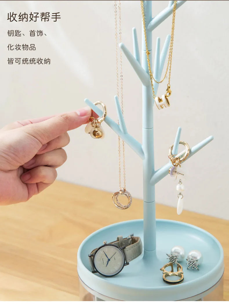 Standing Tree Branch Jewelry Organizer With Detachable Tray