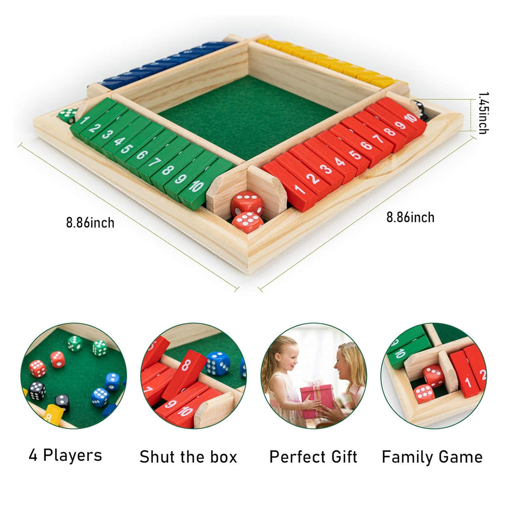 Shut The Box Multi Sided Dice Number Wooden Multicolor Board Game Madina Gift