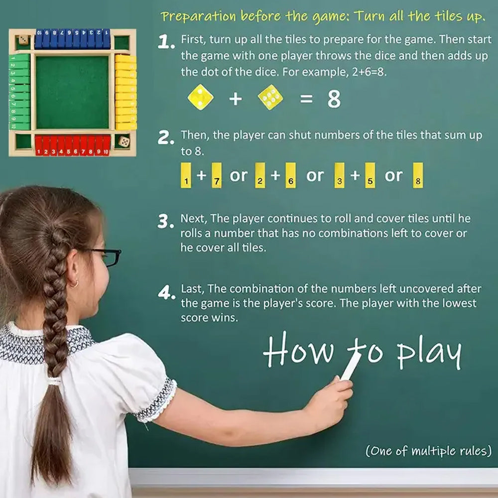 How to Play Shut The Box Multi Sided Dice Number Wooden Multicolor Board Game Madina Gift